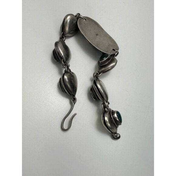 Vintage Sterling Silver Green Chalcedony Bracelet 7.5” Mexican Art Deco Style - Picture 13 of 14